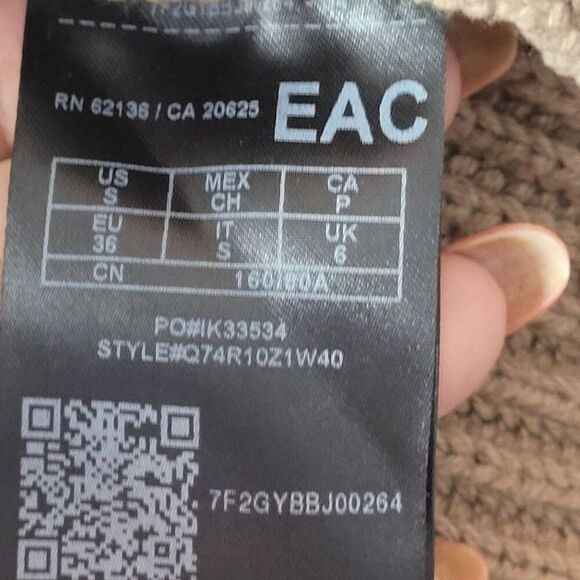 90s EAC Womens Cold Shoulder Ribbed Knit Sweater Sz S Cotton Blend Neutral Tan - Picture 6 of 12